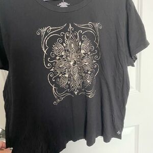 Torrid Black Tee with Silver Mandala Design